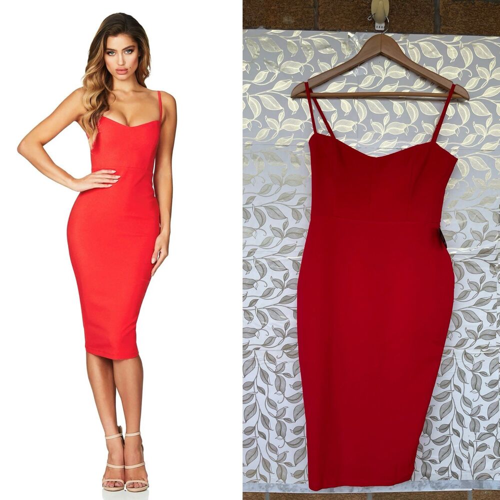 Nookie Cherry Red Allure Midi Dress Size Medium New With Tags Luxury